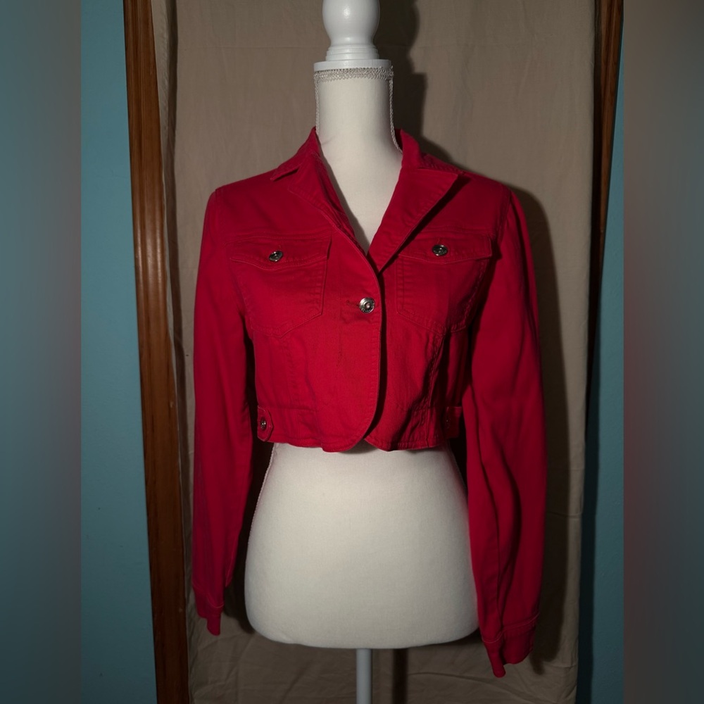 Red denim jacket